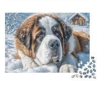 Chien Saint Bernard Puzzle 1000 Pièces Papier pour Adultes Scène d Hiver Puzzle en Famille Décoration Détente 52x38cm/1000pcs