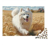 Chien Samoyède Blanc Puzzle 1000 Pièces Papier de Qualité Adultes Scène Champêtre Puzzle pour Adultes Détente Décoration Maison 38x26cm/1000pcs