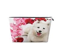 Chien Samoyède Fleurs Roses, Trousse de Toilette Trousse de Maquillage Sac à cosmétiques Trousse de Toilette de Voyage Portable