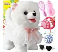 Chien Samoyède interactif et Musical Qui aboie et Marche, répète ce Que Vous Dites, Langue réaliste, Queue Qui remue, Jouet télécommandé pour Enfants, Cadeau d'anniversaire pour Filles et garçons.