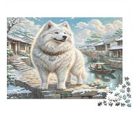 Chien samoyède Puzzle Adulte 1000 Teile Jeu Éducatif Jouets Défi Artisanat Cadeau Famille Décor À La Maison Adultes & Enfants des 14 Ans 1000pcs (75x50cm)