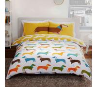 Chien Saucisse King Taille Housse de Couette Et Taie Set Jaune Blanc Lit Neuf
