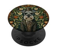 Chien Schnauzer Dapper Portrait Floral Victorien PopSockets PopGrip Adhésif