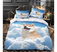 Chien Shiba Inu Parure de Lit Imprimé en 3D Microfibre Ultra Douce Léger dessin animé mignon Housse de Couette Fermeture Éclair Super Douce Hypoallergique for Garçons Filles Single（140x200cm）