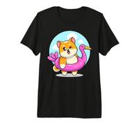 Chien Shiba Inu Portant Une bouée Flamant Rose T-Shirt Haut de Gamme