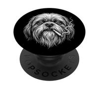 Chien Shih Tzu drôle fumant Une Cigarette Brainrot Meme Dad PopSockets PopGrip Adhésif