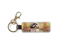 Chien Shih Tzu,Porte-clés en cuir PU, porte-clés, porte-clés, organisateur, 1 pièce