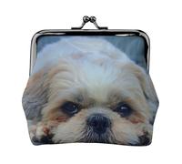 Chien Shih Tzu,Porte-Monnaie en Cuir PU, Petit Portefeuille, Pochette à Monnaie avec Fermoir Baiser