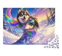 Chien Snowboard Écharpe Puzzle, 1000 Pièces Jeu Intérieur Adulte | 52x38cm Carton, Exercice Mental, Ajustement Serré, Amateurs D'art, Réduction Du Stress