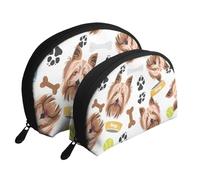 Chien Souriant Yorkshire Terrier, Trousse de Maquillage Coquille Femme Petit Porte-Monnaie Trousse de Toilette Trousse à cosmétiques 2 pièces