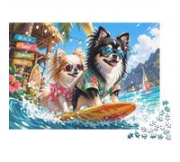 Chien Surf Plage Puzzle, 1000 Pcs Jeu D'intérieur Adulte | 70x50cm Carton, Exercice Cérébral, Ajustement Précis, Amateurs D'art, Réduction Du Stress
