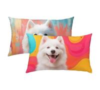 Chien Taies d'oreiller 40x80 Lot de 2, Housse Coussin Velours, Housse de Coussin Exterieur Impermeable pour Salon de Jardin, Taie Oreiller Blanc Douce Respirante avec Fermeture Éclair Invisible S-395