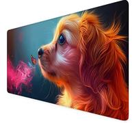 Chien Tapis de Souris XXL 1000 x 500 mm, Jaune Tapis Souris Gamer avec Base Anti-Dérapage, Bords Cousus Design, Imperméable Mouse Pad pour Gaming Accessoire Bureau, Decoration Maison, Cadeau 5t-4F
