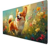 Chien Tapis Souris Gamer, Tapis De Souris XXL 500x250x3mm, Tapis De Bureau l'herbe avec Bords Cousus Et Base en Caoutchouc, éTanche Mouse Pad Convient pour Bureau/Maison, Hiver Cadeau Noel A252