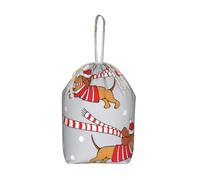 Chien teckel de dessin animé de Noël， Sac à linge pliable à cordon de grande capacité pour vêtements sales, résistant et durable.