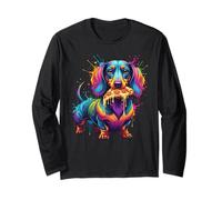 Chien Teckel Mangeant Pizza coloré Wiener Dog Illustration Manche Longue
