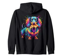 Chien Teckel Mangeant Pizza coloré Wiener Dog Illustration Sweat à Capuche