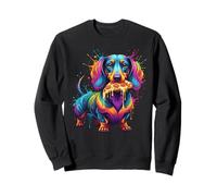 Chien Teckel Mangeant Pizza coloré Wiener Dog Illustration Sweatshirt
