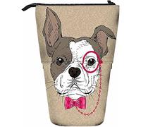 Chien Télescopique Crayon Papeterie Étui Stylos Boîte De Rangement avec Fermeture Éclair pour Femmes Hommes Garçons Filles Chiot Visage Tête Animal Animal Monocle Arc Cool Portrait Croquis Chaîne De