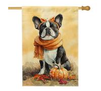 Chien terrier de Boston avec citrouilles et écharpe orange, drapeau de jardin de style aquarelle d'automne, récolte d'automne, décoration extérieure, bannière double face, orange, 71,1 x 101,6 cm