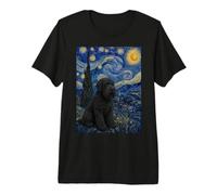 Chien Terrier Russe Noir Van Gogh Nuit étoilée T-Shirt Haut de Gamme