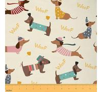Chien Tissu 92x150cm, teckel de dessin animé Tissus au Metre, kawaii Sausage Chien Tissu de couture pour la décoration et les projets de bricolage à la maison, Tissu d'extérieur pour chiots