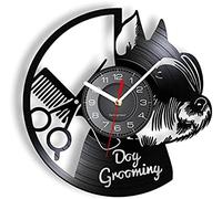 Chien Toilettage Salon Horloge Murale Vinyle Enregistreur Décor À La Maison Art Artisanat Horloge Murale Scottish Terrier Chiot pour Cadeau Toiletteur Animalerie
