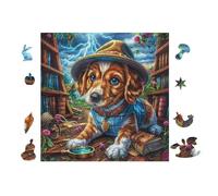 Chien with Book 100 Pièces Puzzle Adulte en Carton Haute Qualité Épais Difficile Moyenne Anti-Stress Décoration Murale Idée Cadeau Saint Valentin 28x28cm