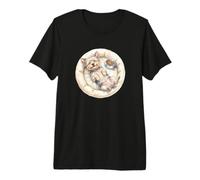 Chien Yorkie Mignon avec lit pour Chien + Nourriture Pendant Le Sommeil T-Shirt Haut de Gamme