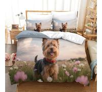 Chien Yorkshire | Animal Réaliste Ensemble Literie Microfibre Imprimée Housse de Couette Hôtelière Et Taies, Fermeture Éclair Cachée, Non Décolorant, Pour Adultes & Enfants Super King（260x220cm）