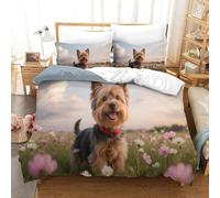 Chien Yorkshire | Animal Réaliste Ensemble Literie Microfibre Imprimée Housse de Couette Hôtelière Et Taies, Fermeture Éclair Cachée, Facile Entretien, Pour Adultes & Enfants Single（140x200cm）