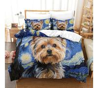 Chien Yorkshire | Peinture à l'Huile Ensemble Literie Microfibre Imprimée Housse de Couette Unique Avec Taies, Fermeture Éclair Cachée, Hypoallergénique, Pour Adultes & Enfants Super King（260x220cm）
