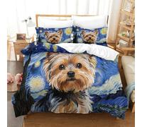 Chien Yorkshire | Peinture à l'Huile Style Ensemble Literie Microfibre Imprimée Housse de Couette Unique Et Taies, Fermeture Éclair Cachée, Facile Entretien, Pour Adultes & Enfants Double（200x200cm）