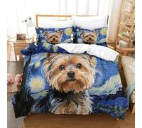 Chien Yorkshire | Peinture à l'Huile Style Ensemble Literie Microfibre Imprimée Housse de Couette Unique Avec Taies, Fermeture Éclair Cachée, Non Décolorant, Pour Adultes & Enfants King（220x240cm）