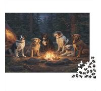 Chiens Assis Autour d'un feu de Camp la Nuit 1000pcs (75x50cm) Puzzle pour Adultes -,Jouet De DIY