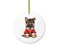 Chiens avec Chapeau De Père Noël Berger Allemand Hanging Noël Décoration Porcelaine Décorations Suspension pour Fête Maison Intérieur 7.3Cm