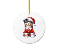 Chiens avec Un Bonnet De Père Noël Berger Australien Décorations Noël Souvenirs Céramique Artisanat Pendentif pour Bureau Maison Intérieur 7.3Cm
