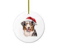 Chiens avec Un Chapeau De Père Noël Berger Australien1 Ornements Noël Artisanat Céramique Ornement Pendentif pour Vacances Fête Magasins 7.3Cm