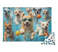Chiens baignade Fun Puzzle 1000 Pièces Carton Épais pour Adolescents 12-18, Puzzle Entraînement Cérébral, Amusement De Vacances, Cadeau D’Anniversaire Attentionné pour Adolescents 38x26cm/1000pcs