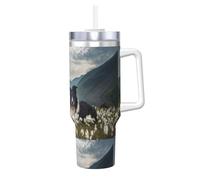 Chiens Border Collie, animaux de compagnie, prairie, Black Border,Gobelet isotherme Ice Bully de 40 oz avec poignée, couvercle et paille, en acier inoxydable, pour voiture ou café.