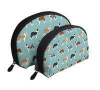 Chiens Border Collie, Trousse de Maquillage Coquille Femme Petit Porte-Monnaie Trousse de Toilette Trousse à cosmétiques 2 pièces