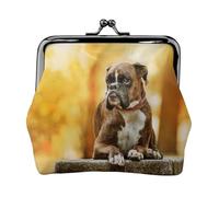 Chiens Boxer Animaux de Compagnie d'automne Chiens Boxer Bruns,Porte-Monnaie en Cuir PU, Petit Portefeuille, Pochette à Monnaie avec Fermoir Baiser