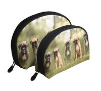 Chiens Boxer Chiots Animaux de Compagnie Chiens de Famille, Trousse de Maquillage Coquille Femme Petit Porte-Monnaie Trousse de Toilette Trousse à cosmétiques 2 pièces