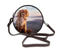 Chiens Cavalier King Charles Spaniel Coast Pets,Sac bandoulière rond en cuir PU - Sac à main rond pour femme