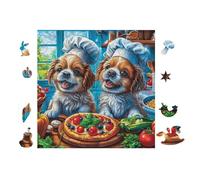 Chiens Chefs Pizza 100 Pieces Casse-tête Adulte en Carton Anti-Déchirure Haute Difficulté Motif Complexe Anti-Stress Passe-Temps Cadeau Noël Pas Cher 28x28cm
