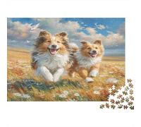 Chiens Colley Puzzle pour Adultes Puzzle 1000 Pièces Papier Prairie Course Détente Décor Cadeau 52x38cm/1000pcs
