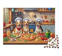 Chiens Cuisinant Pizza Puzzle de 1000 Pièces pour Adultes Chiens Chefs avec Pizza en Cuisine Premium Robuste Vibrant Stimulant Anti-Stress Jeu Familial Décoration 52x38cm/1000pcs