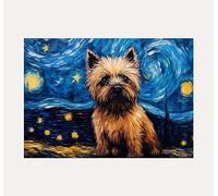 Chiens dans la nuit étoilée post-impressionnisme Décoration murale sans cadre # (29,2 x 41,9 cm, 30 x 42 cm, chien Cairn Terrier dans la nuit étoilée 1)