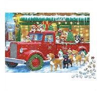 Chiens dans Un Camion de Noël Puzzle Chiens Jouant dans la Neige 1000 Éléments Papier pour Adultes Résistant À La Déchirure Anti-Stress Loisir Créatif Cadeau D’Anniversaire 70x50cm/1000pcs