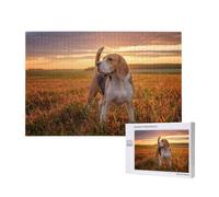 Chiens de pelouse Beagle en Promenade Animaux de Compagnie Chiens Coucher de Soleil,Puzzle Familial en Bois de 1 000 pièces pour Adultes et Adolescents, décoration d'intérieur